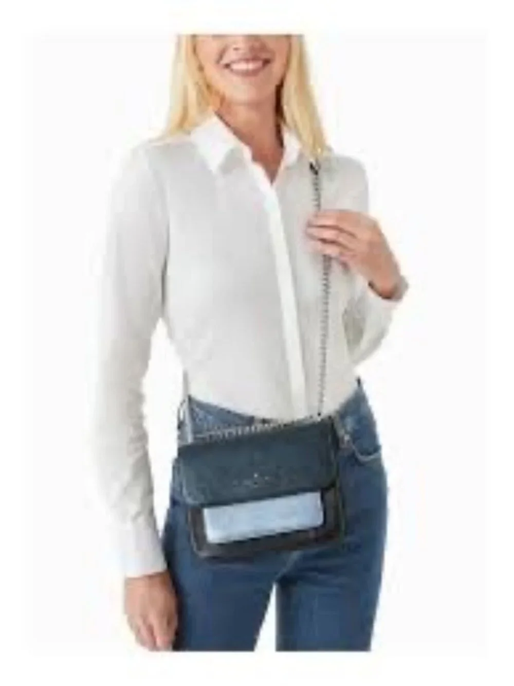 KATE SPADE~Remi Tricolor Metallic Leather Flap Chain Crossbody Bag~NAVY ICY BLUE